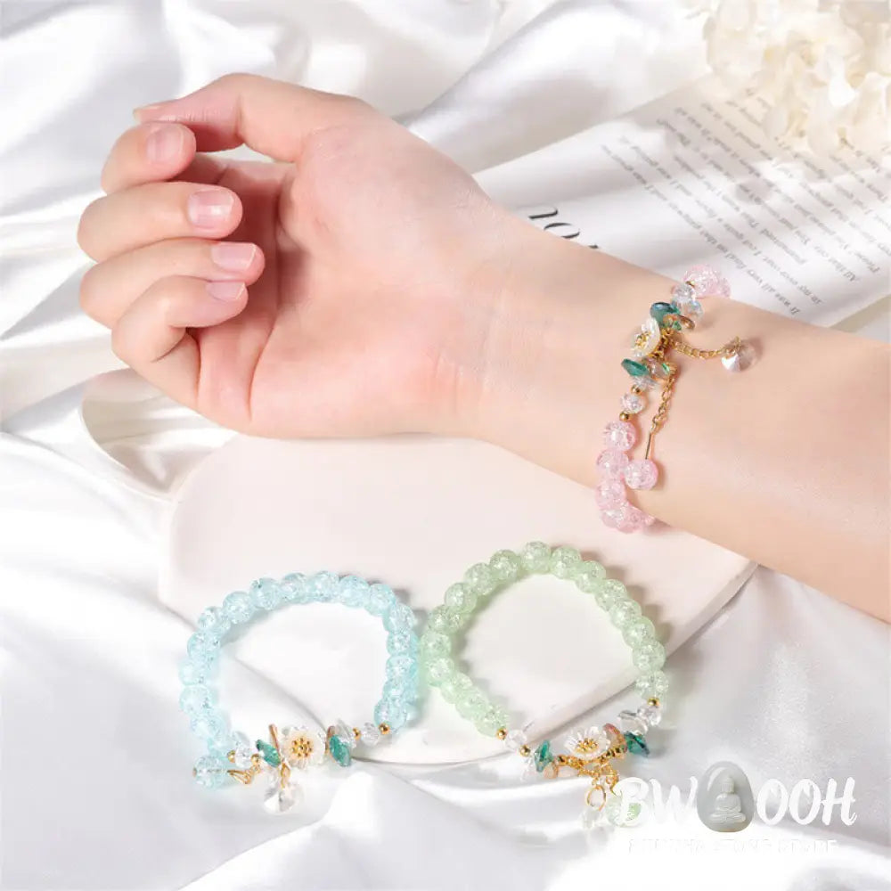 Buddha Stones Simple Design Flower Charm Glass Bead Bracelet - BWOOOH - Bracelet