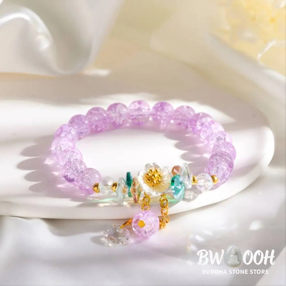 Buddha Stones Simple Design Flower Charm Glass Bead Bracelet - BWOOOH - Bracelet