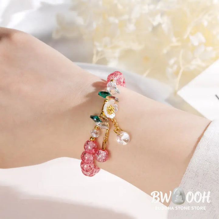 Buddha Stones Simple Design Flower Charm Glass Bead Bracelet - BWOOOH - Bracelet