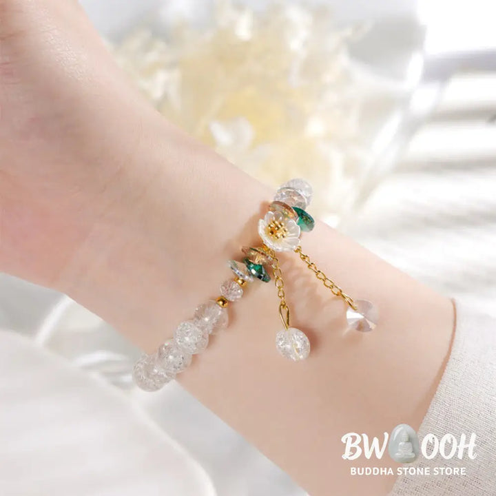 Buddha Stones Simple Design Flower Charm Glass Bead Bracelet - BWOOOH - Bracelet