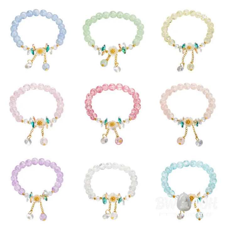 Buddha Stones Simple Design Flower Charm Glass Bead Bracelet - BWOOOH - Bracelet