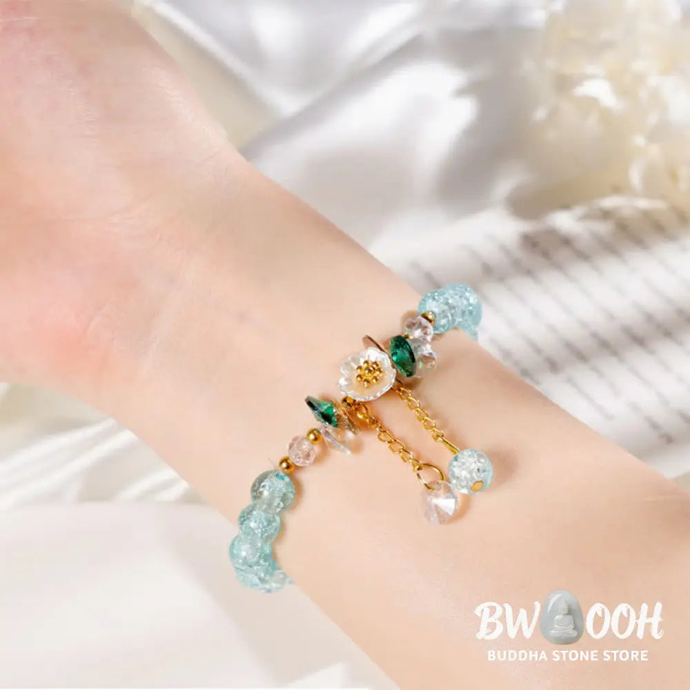 Buddha Stones Simple Design Flower Charm Glass Bead Bracelet - BWOOOH - Bracelet
