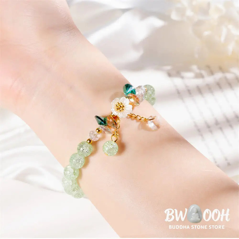 Buddha Stones Simple Design Flower Charm Glass Bead Bracelet - BWOOOH - Bracelet