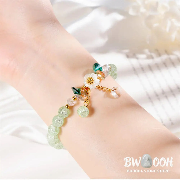 Buddha Stones Simple Design Flower Charm Glass Bead Bracelet - BWOOOH - Bracelet