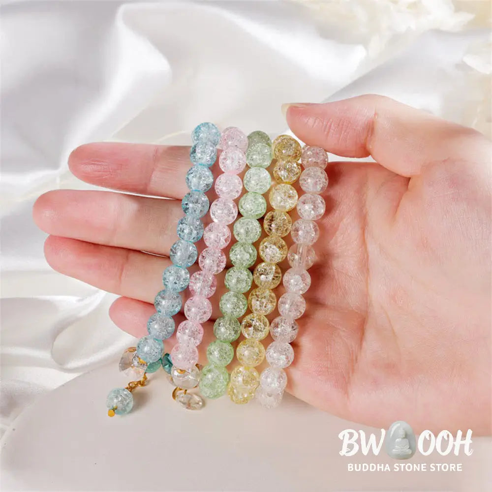 Buddha Stones Simple Design Flower Charm Glass Bead Bracelet - BWOOOH - Bracelet