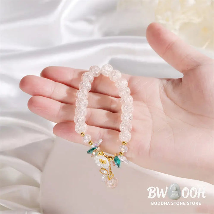 Buddha Stones Simple Design Flower Charm Glass Bead Bracelet - BWOOOH - Bracelet