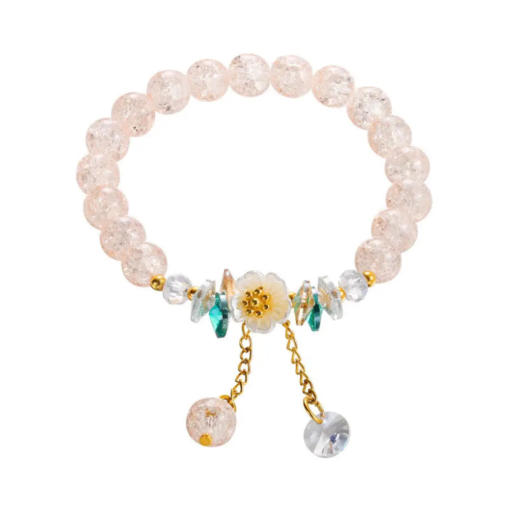 Buddha Stones Simple Design Flower Charm Glass Bead Bracelet - BWOOOH - Beige - Bracelet