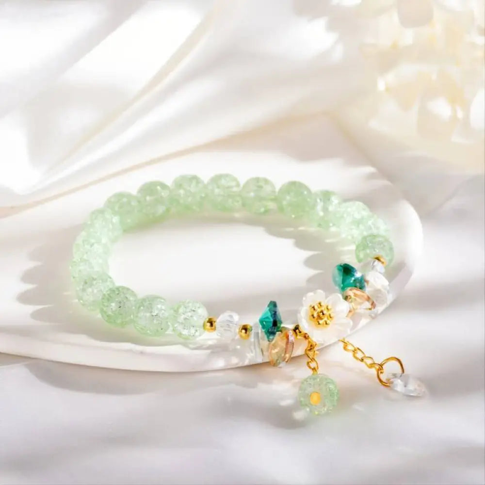 BWOOOH Simple Design Flower Charm Glass Bead Bracelet - BWOOOH - Green - Bracelet