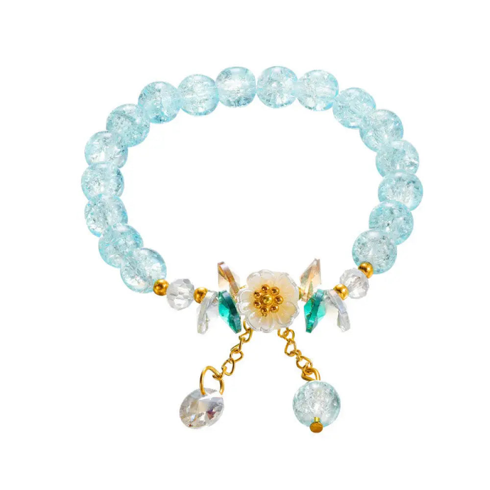 Buddha Stones Simple Design Flower Charm Glass Bead Bracelet - BWOOOH - Light Blue - Bracelet
