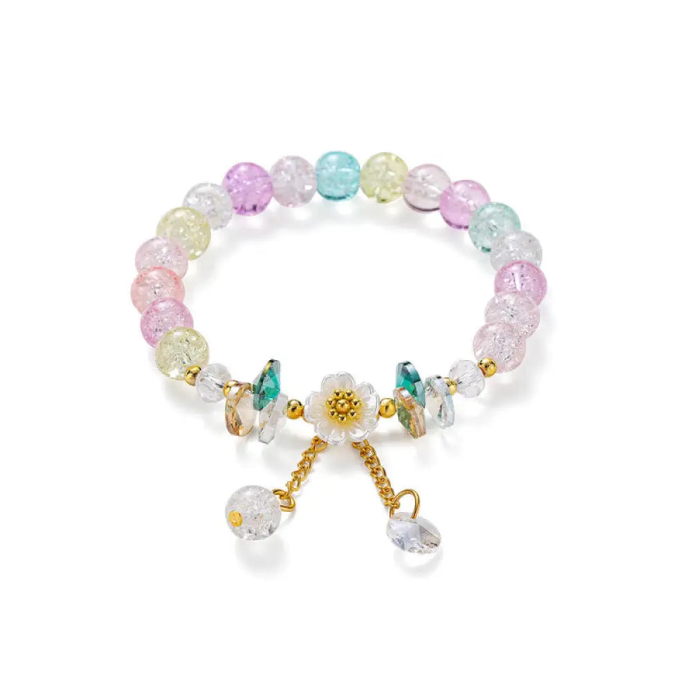 Buddha Stones Simple Design Flower Charm Glass Bead Bracelet - BWOOOH - Multicolored - Bracelet