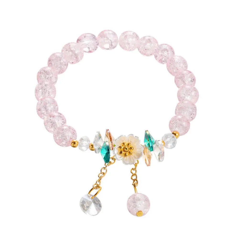 Buddha Stones Simple Design Flower Charm Glass Bead Bracelet - BWOOOH - Pink - Bracelet