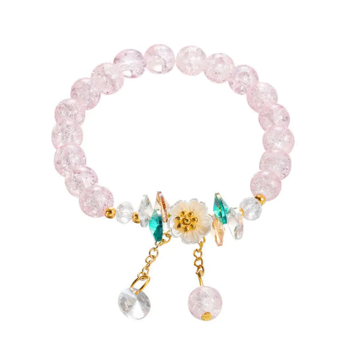 Buddha Stones Simple Design Flower Charm Glass Bead Bracelet - BWOOOH - Pink - Bracelet