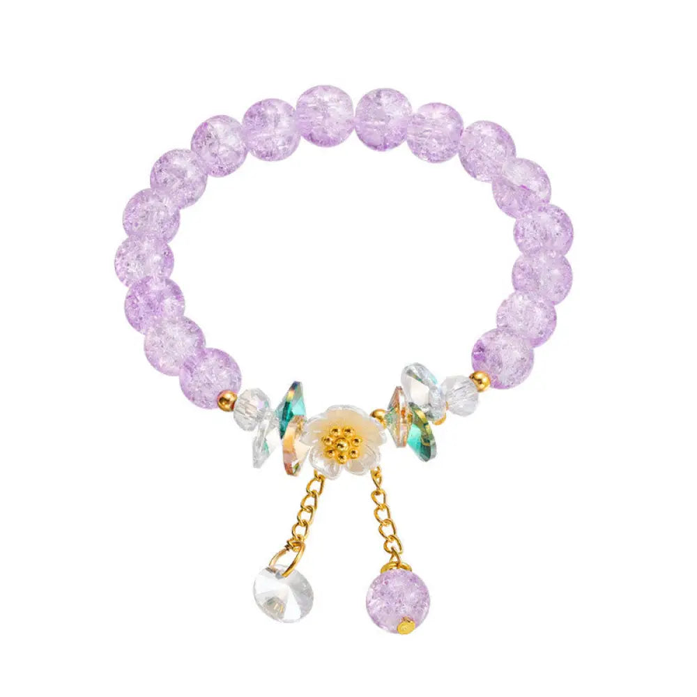 Buddha Stones Simple Design Flower Charm Glass Bead Bracelet - BWOOOH - Purple - Bracelet
