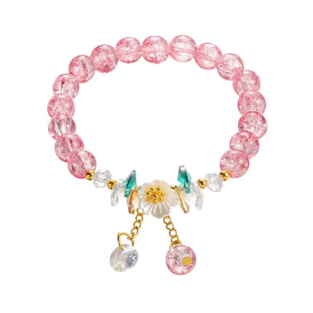 Buddha Stones Simple Design Flower Charm Glass Bead Bracelet - BWOOOH - Rose Red - Bracelet