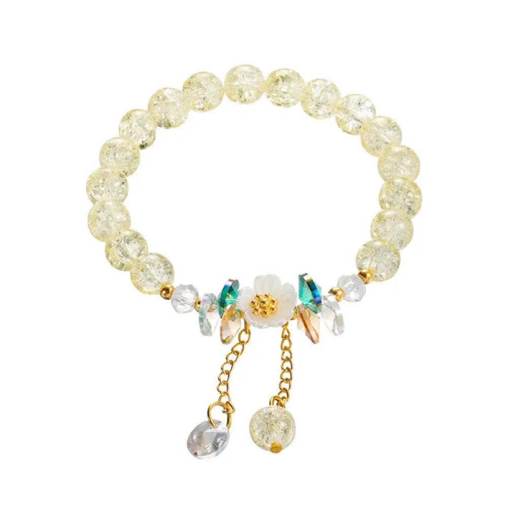 Buddha Stones Simple Design Flower Charm Glass Bead Bracelet - BWOOOH - Yellow - Bracelet