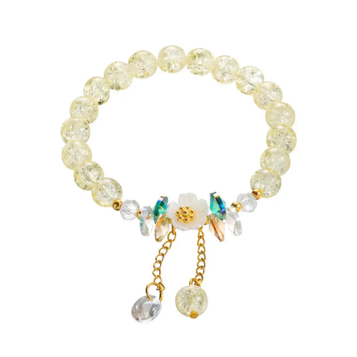 Buddha Stones Simple Design Flower Charm Glass Bead Bracelet - BWOOOH - Yellow - Bracelet