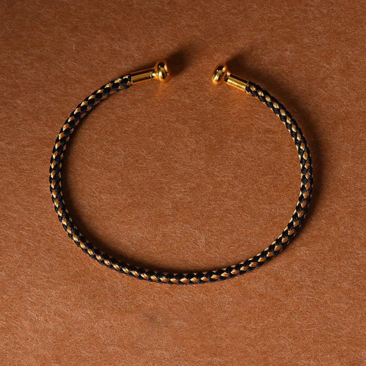 Buddha Stones Simple Design Handmade Luck Braid String Cuff Bracelet - BWOOOH - Black Gold - Bracelet