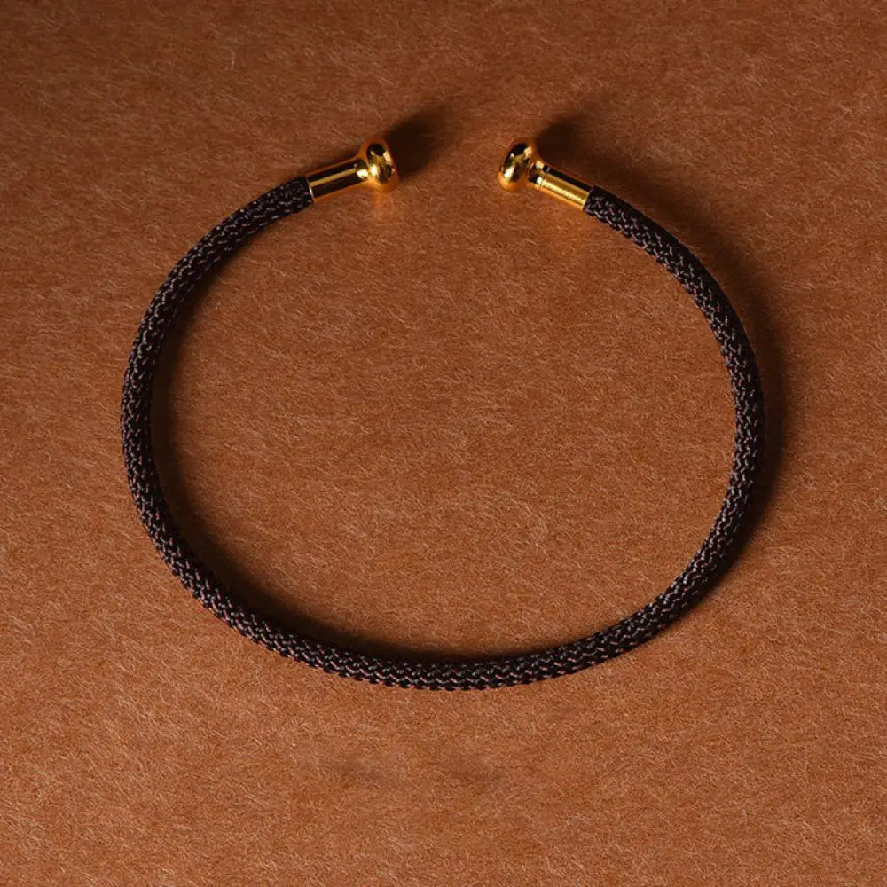 Buddha Stones Simple Design Handmade Luck Braid String Cuff Bracelet - BWOOOH - Brown - Bracelet