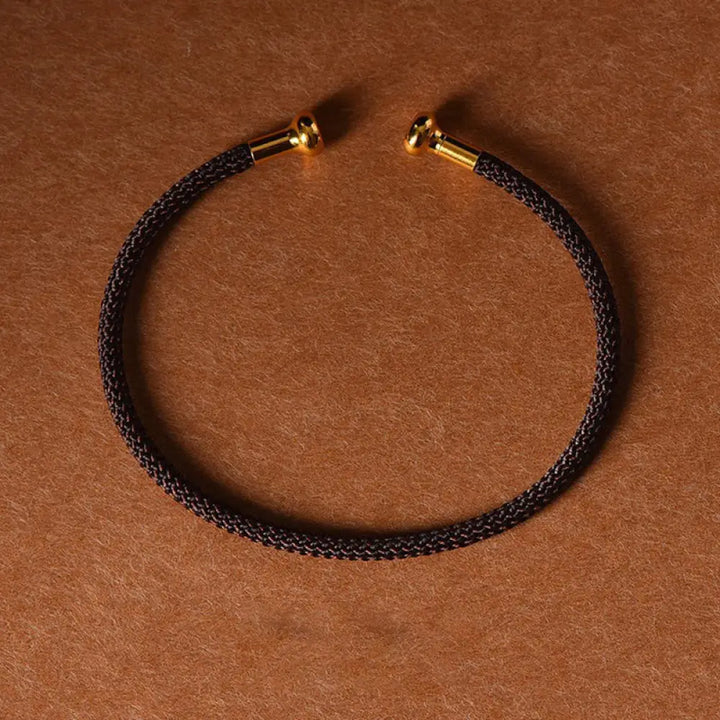Buddha Stones Simple Design Handmade Luck Braid String Cuff Bracelet - BWOOOH - Brown - Bracelet