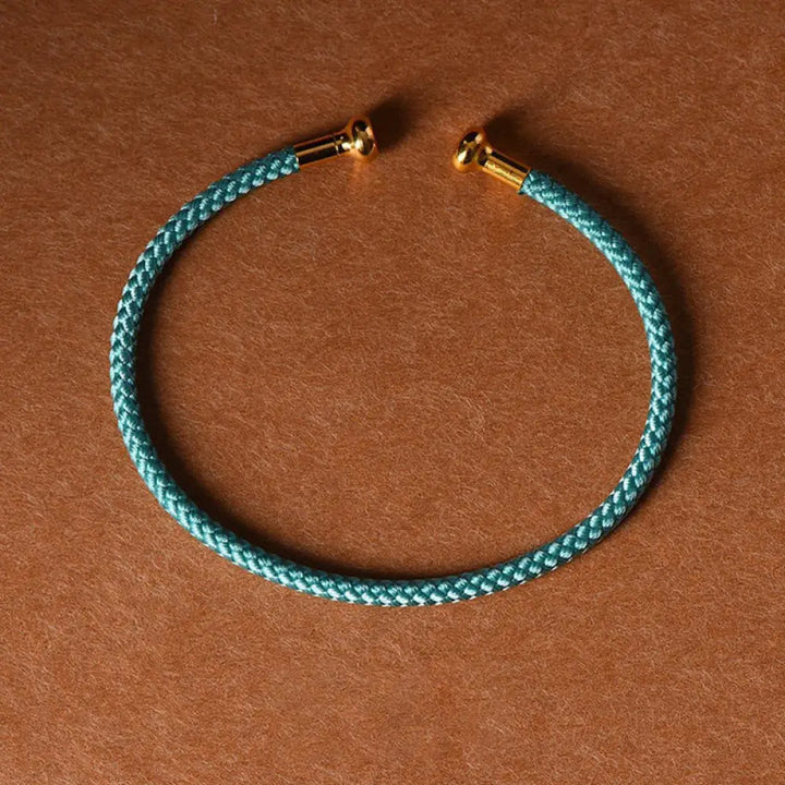 Buddha Stones Simple Design Handmade Luck Braid String Cuff Bracelet - BWOOOH - Cyan - Bracelet