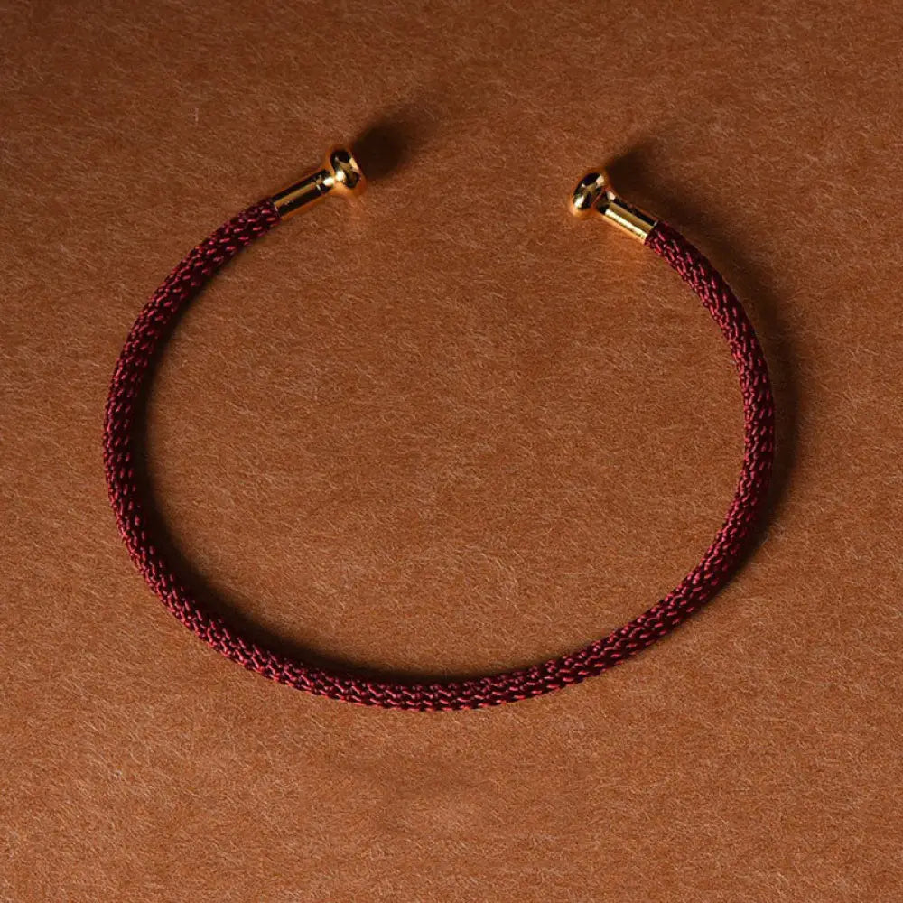Buddha Stones Simple Design Handmade Luck Braid String Cuff Bracelet - BWOOOH - Dark Red - Bracelet