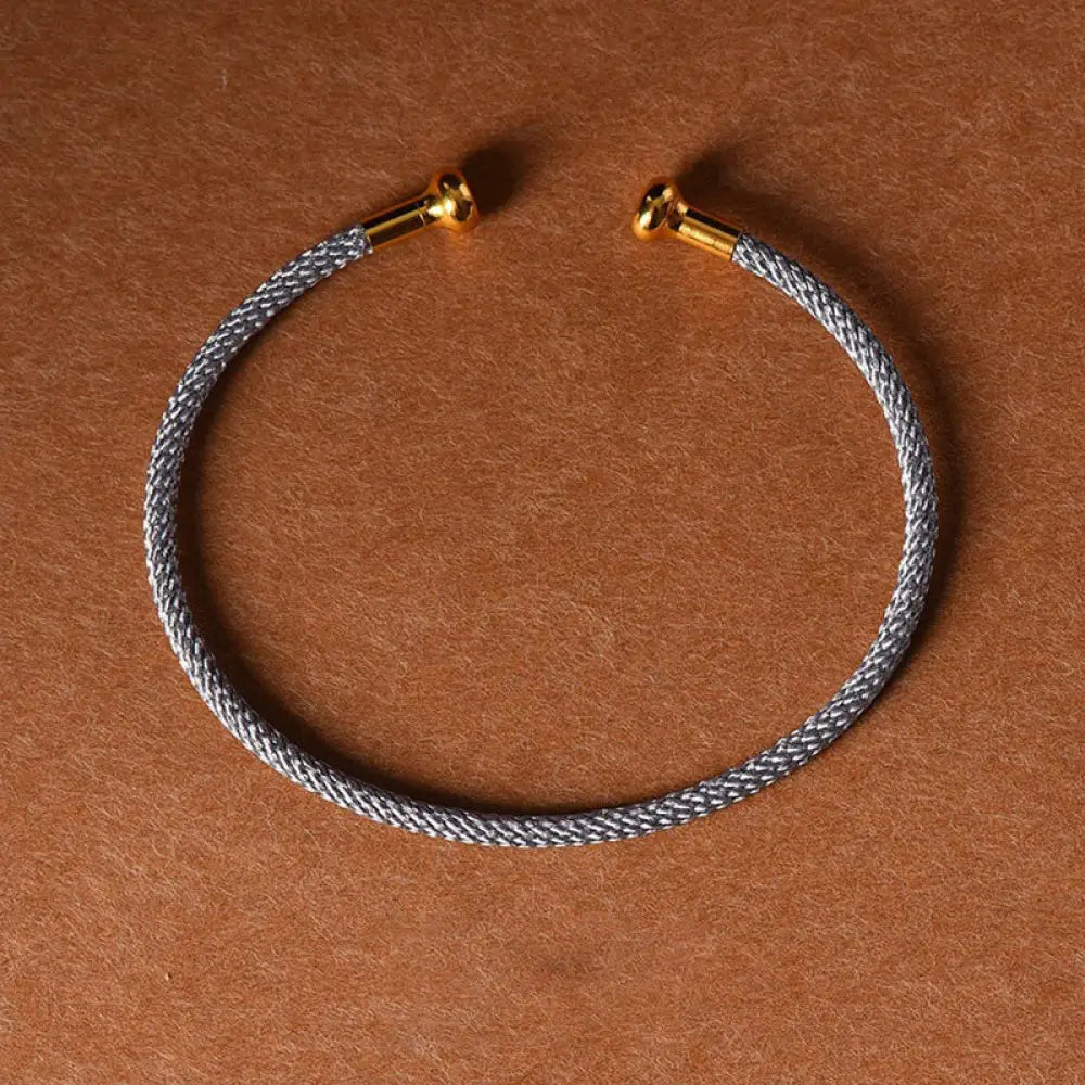 Buddha Stones Simple Design Handmade Luck Braid String Cuff Bracelet - BWOOOH - Gray - Bracelet