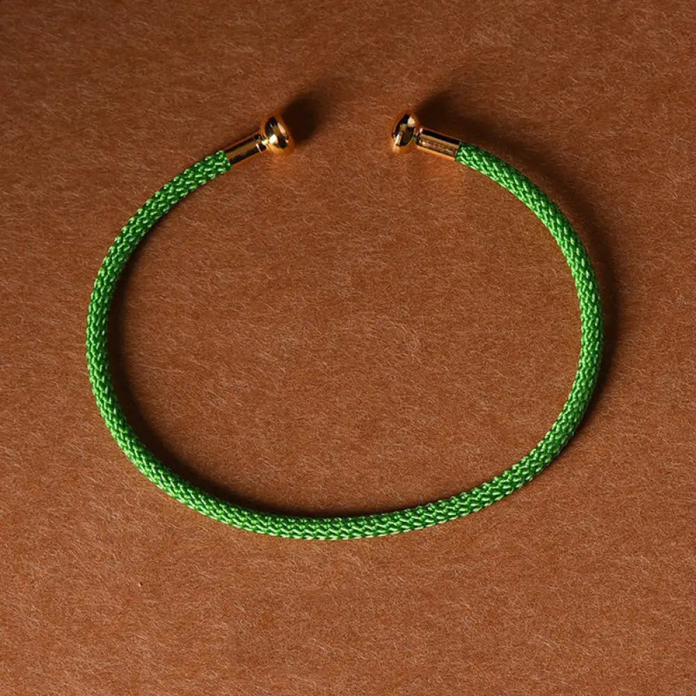 Buddha Stones Simple Design Handmade Luck Braid String Cuff Bracelet - BWOOOH - Green - Bracelet