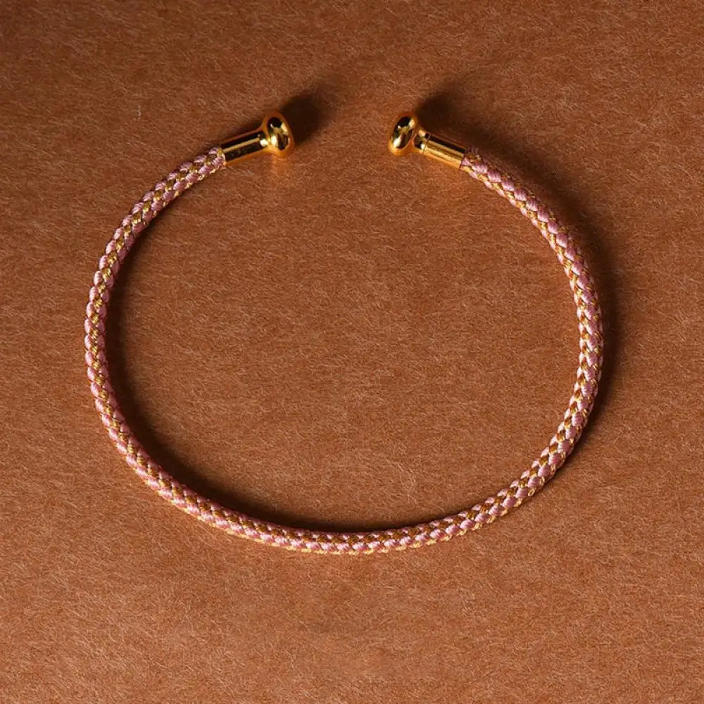 Buddha Stones Simple Design Handmade Luck Braid String Cuff Bracelet - BWOOOH - Light Pink - Bracelet