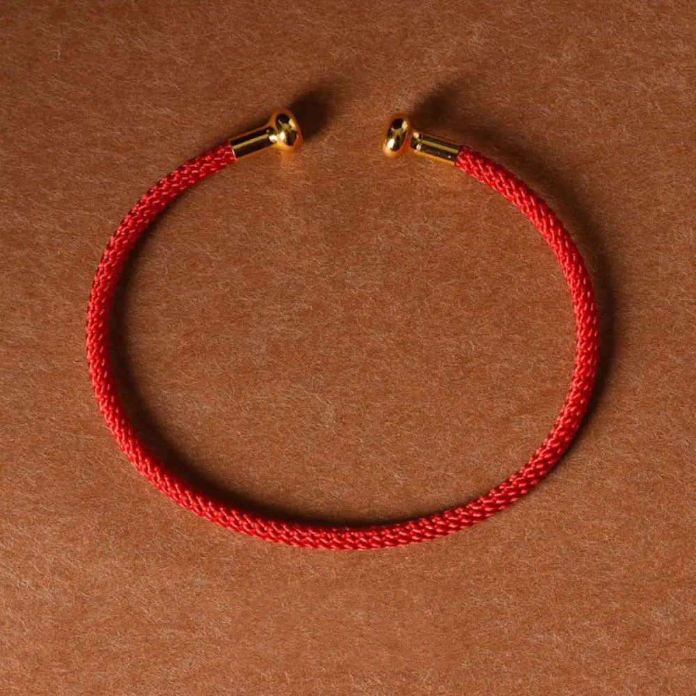 Buddha Stones Simple Design Handmade Luck Braid String Cuff Bracelet - BWOOOH - Red - Bracelet