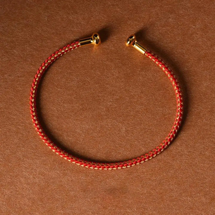 Buddha Stones Simple Design Handmade Luck Braid String Cuff Bracelet - BWOOOH - Red Beige - Bracelet