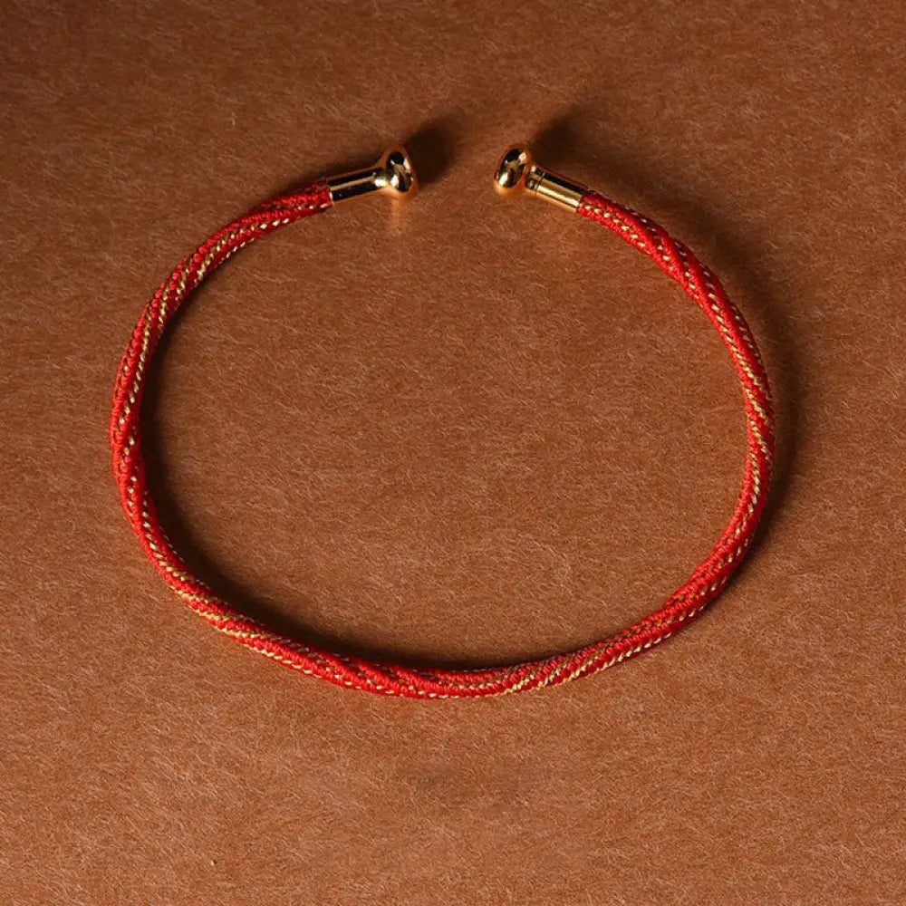 Buddha Stones Simple Design Handmade Luck Braid String Cuff Bracelet - BWOOOH - Red Gold - Bracelet