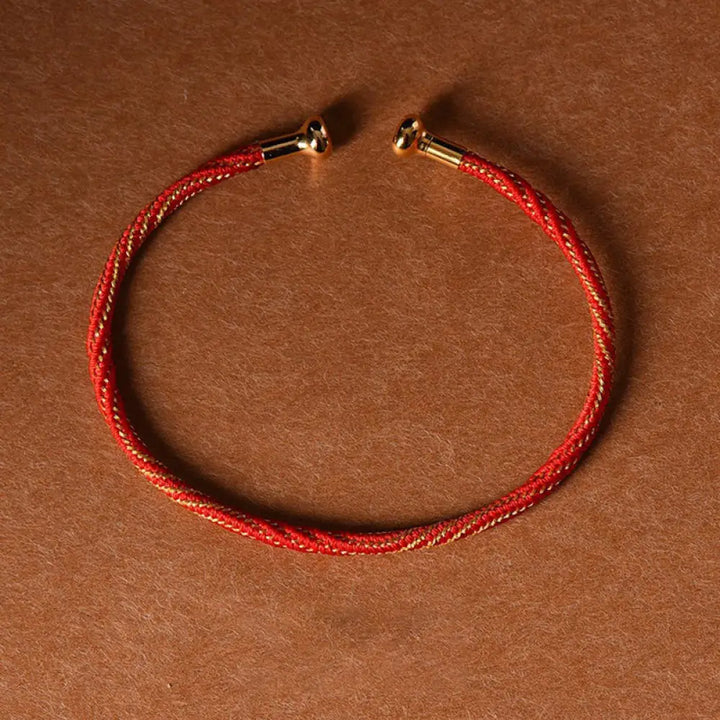 Buddha Stones Simple Design Handmade Luck Braid String Cuff Bracelet - BWOOOH - Red Gold - Bracelet