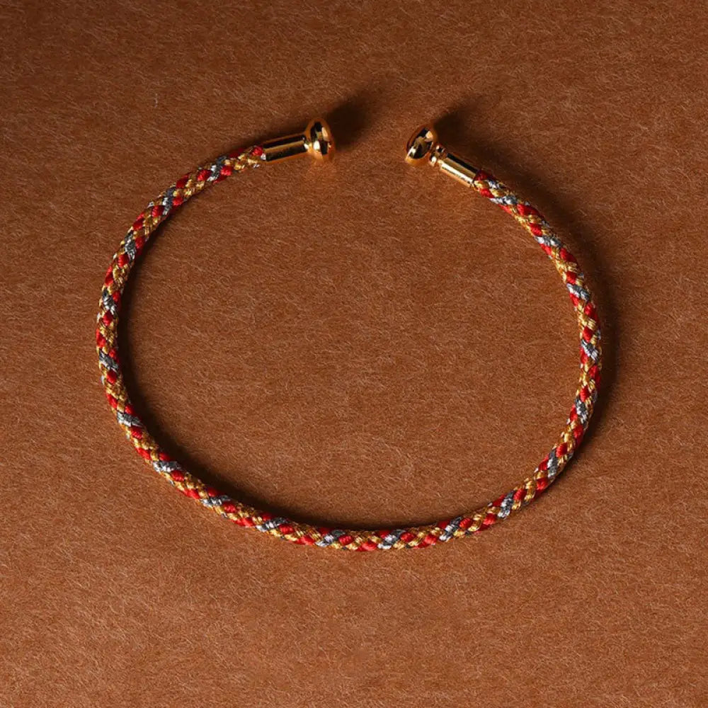 Buddha Stones Simple Design Handmade Luck Braid String Cuff Bracelet - BWOOOH - Red Orange Gray - Bracelet