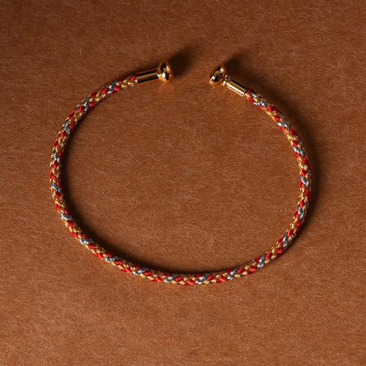 Buddha Stones Simple Design Handmade Luck Braid String Cuff Bracelet - BWOOOH - Red Orange Gray - Bracelet