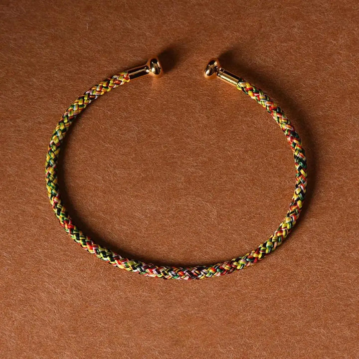 Buddha Stones Simple Design Handmade Luck Braid String Cuff Bracelet - BWOOOH - Yellow Green - Bracelet