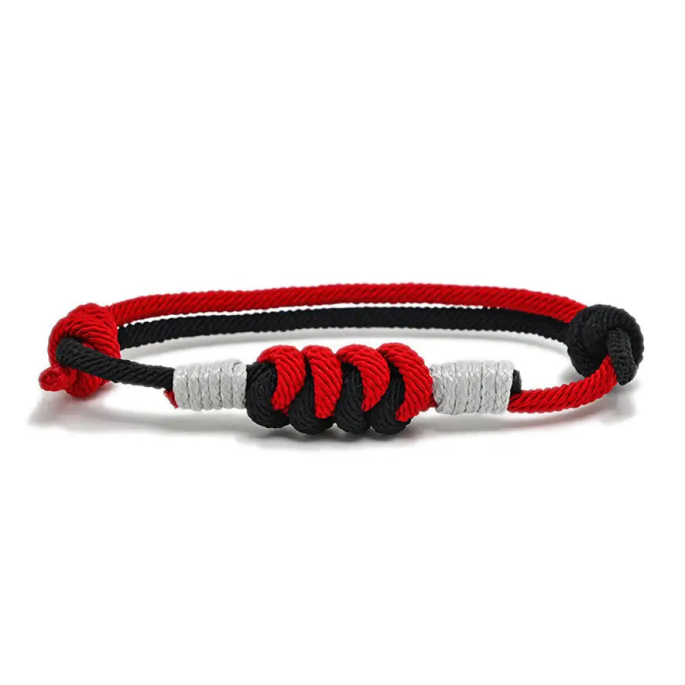 Buddha Stones Simple Design King Kong Knot Strength Braid String Bracelet - BWOOOH - Red&amp;Black(Bracelet Size 15-25cm)