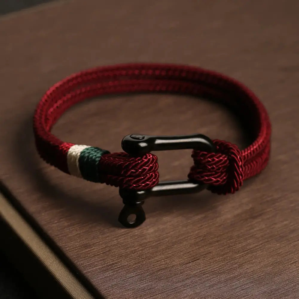 Buddha Stones Simple Design Luck Stainless Steel Buckle Bracelet - Dark Red / 15cm - Bracelet