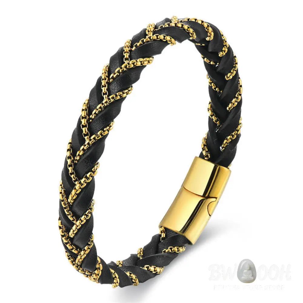 Buddha Stones Simple Design Titanium Steel Calm Braided Leather Buckle Bracelet - BWOOOH - Bracelet