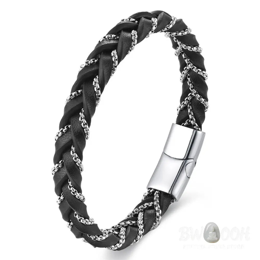 Buddha Stones Simple Design Titanium Steel Calm Braided Leather Buckle Bracelet - BWOOOH - Bracelet