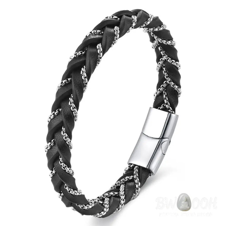 Buddha Stones Simple Design Titanium Steel Calm Braided Leather Buckle Bracelet - BWOOOH - Bracelet