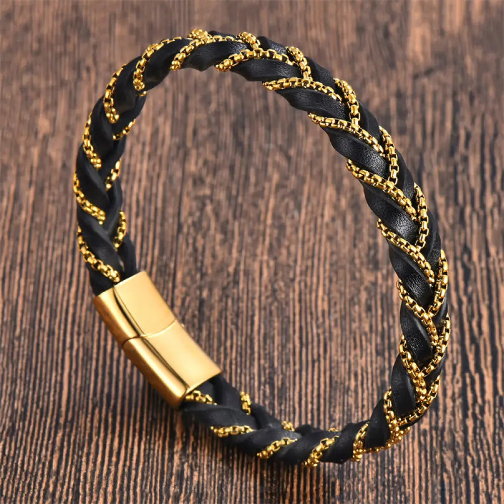 BWOOOH Simple Design Titanium Steel Calm Braided Leather Buckle Bracelet — natural stone Tibetan bracelet for spiritual he...