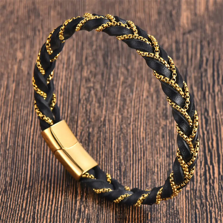 BWOOOH Simple Design Titanium Steel Calm Braided Leather Buckle Bracelet — natural stone Tibetan bracelet for spiritual he...