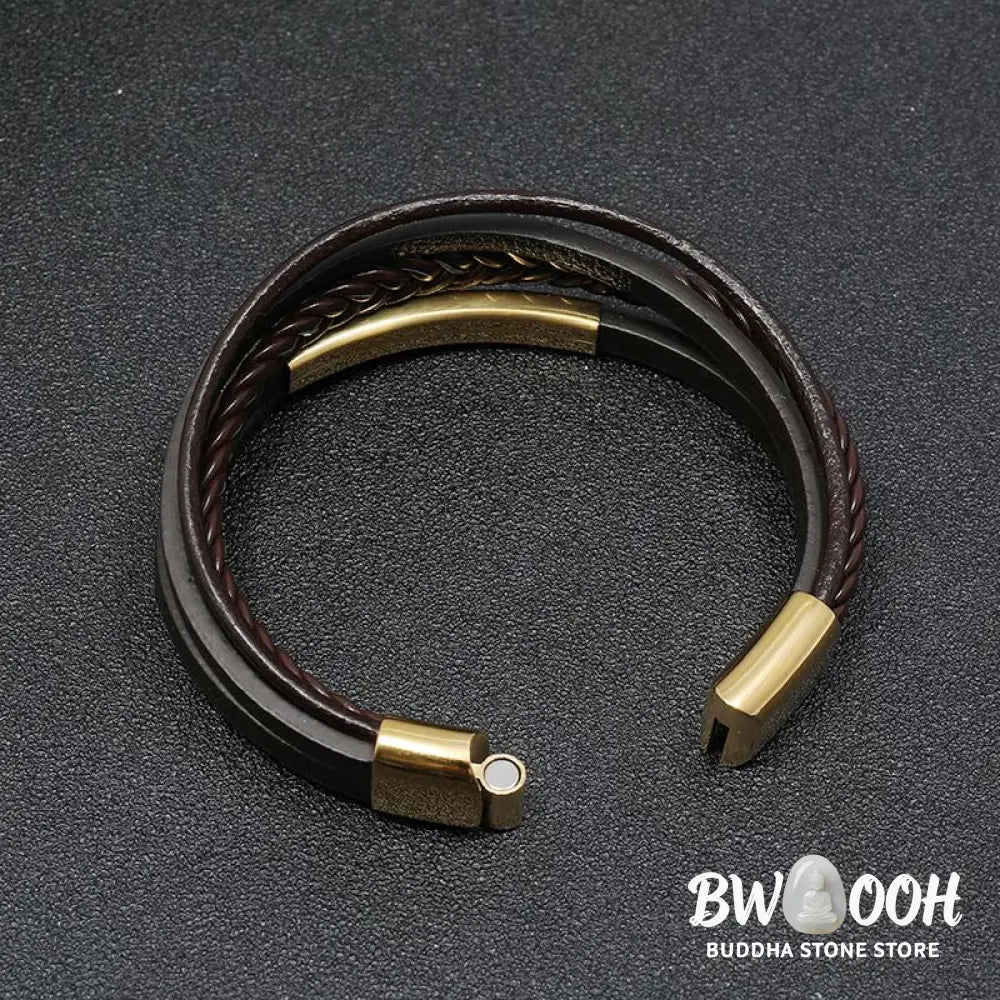 Buddha Stones Simple Design Titanium Steel Leather Luck Bracelet - BWOOOH - Bracelet