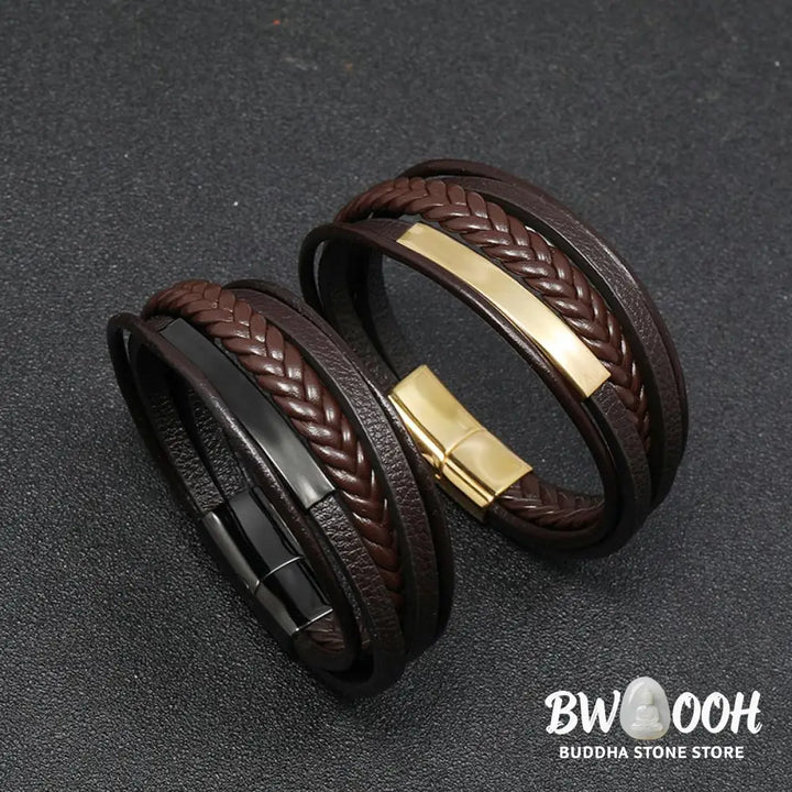 Buddha Stones Simple Design Titanium Steel Leather Luck Bracelet - BWOOOH - Bracelet
