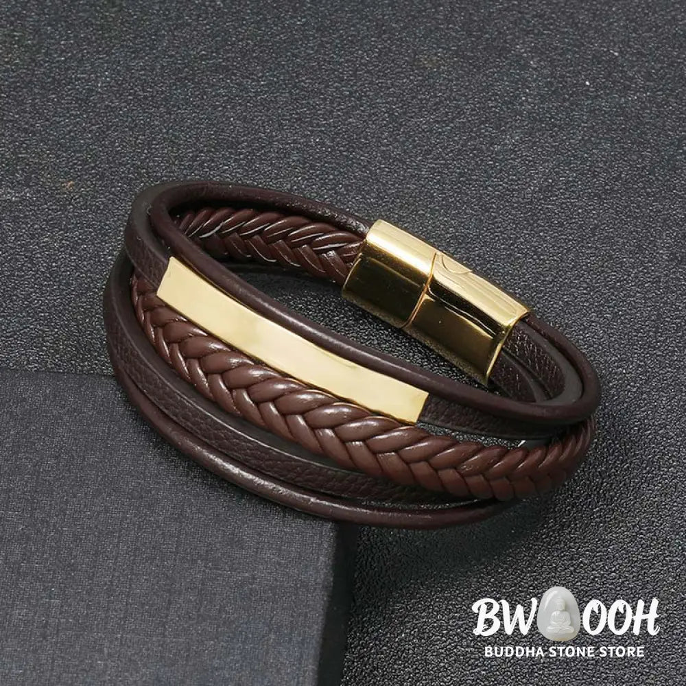Buddha Stones Simple Design Titanium Steel Leather Luck Bracelet - BWOOOH - Bracelet