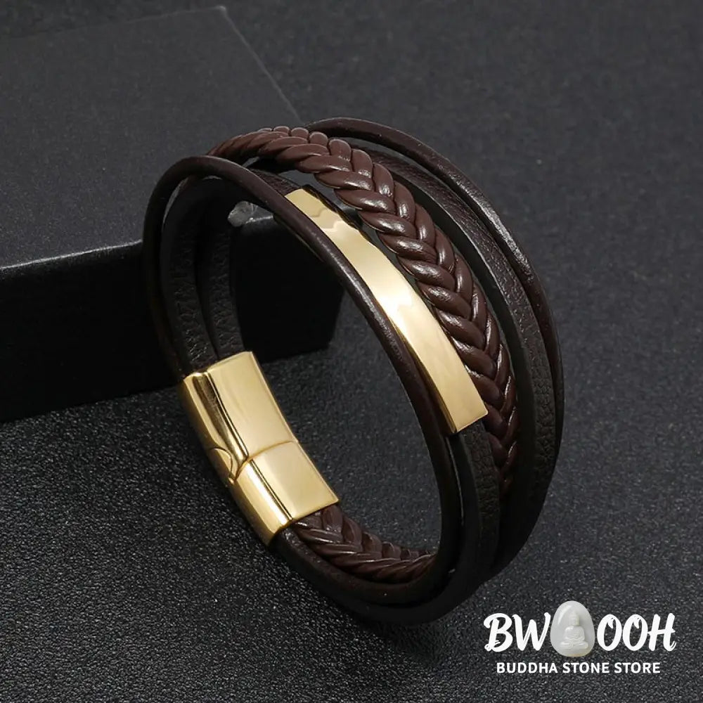 Buddha Stones Simple Design Titanium Steel Leather Luck Bracelet - BWOOOH - Bracelet