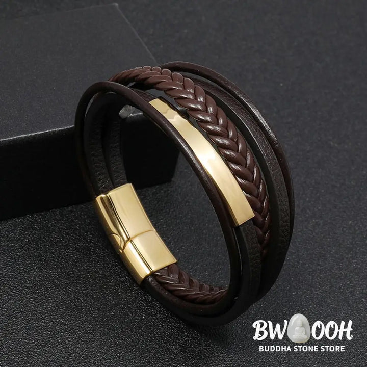 Buddha Stones Simple Design Titanium Steel Leather Luck Bracelet - BWOOOH - Bracelet