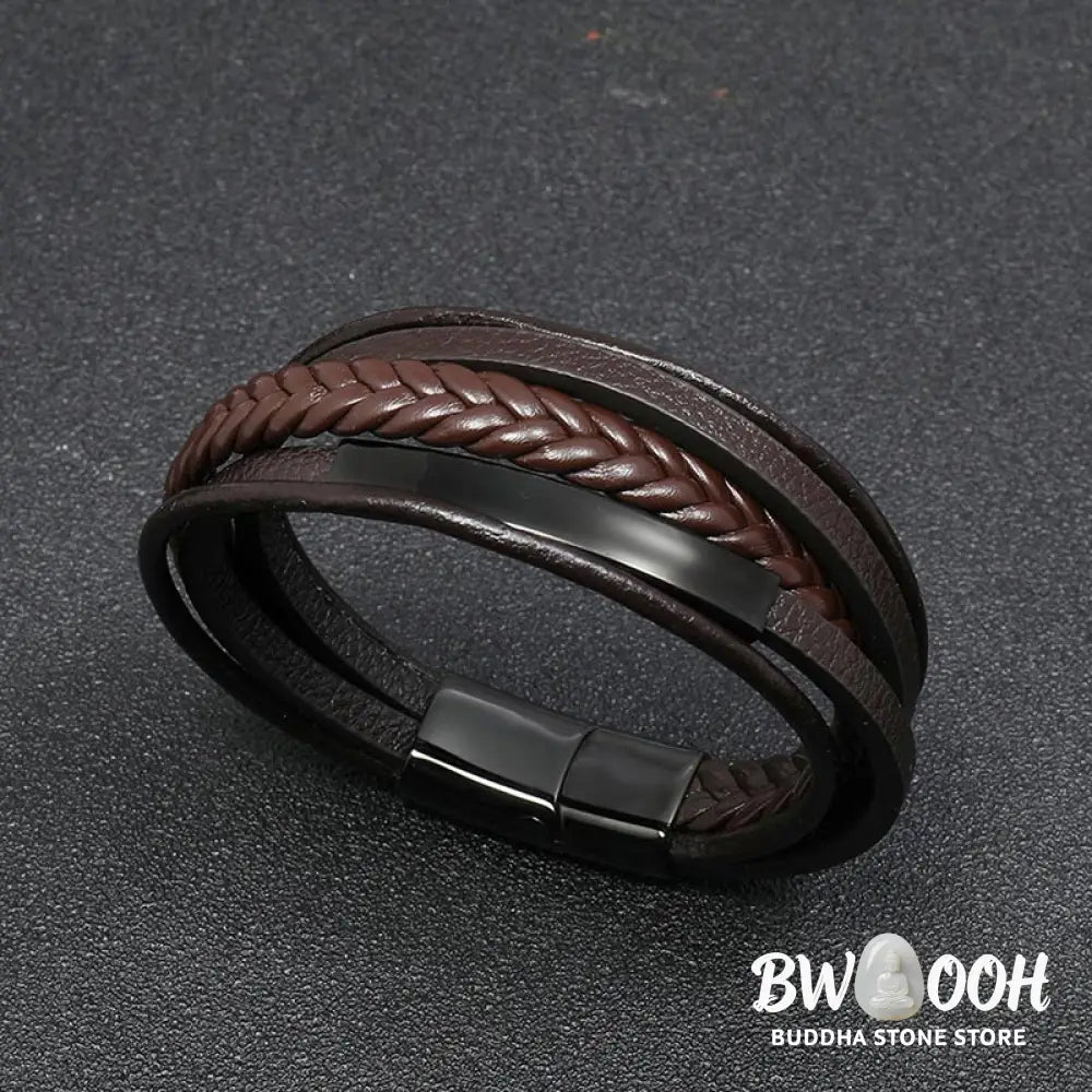 Buddha Stones Simple Design Titanium Steel Leather Luck Bracelet - BWOOOH - Bracelet