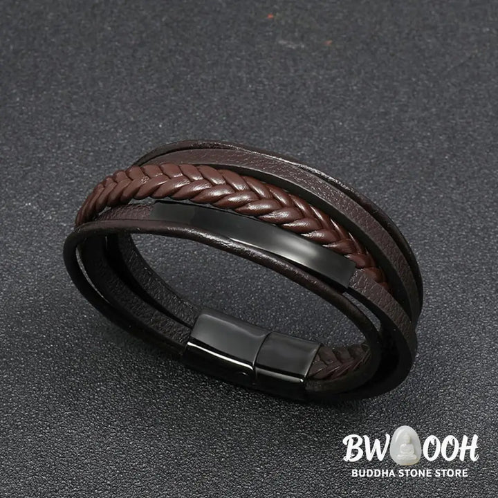 Buddha Stones Simple Design Titanium Steel Leather Luck Bracelet - BWOOOH - Bracelet