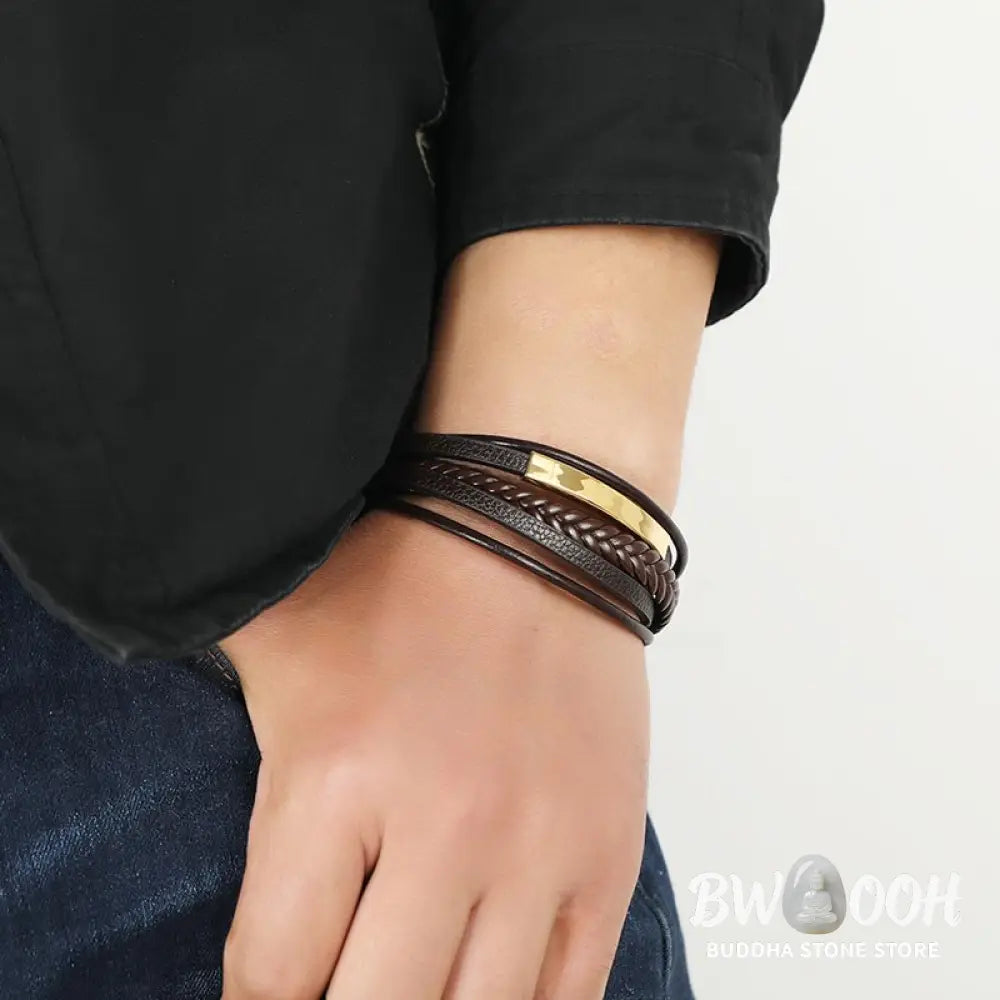 Buddha Stones Simple Design Titanium Steel Leather Luck Bracelet - BWOOOH - Bracelet